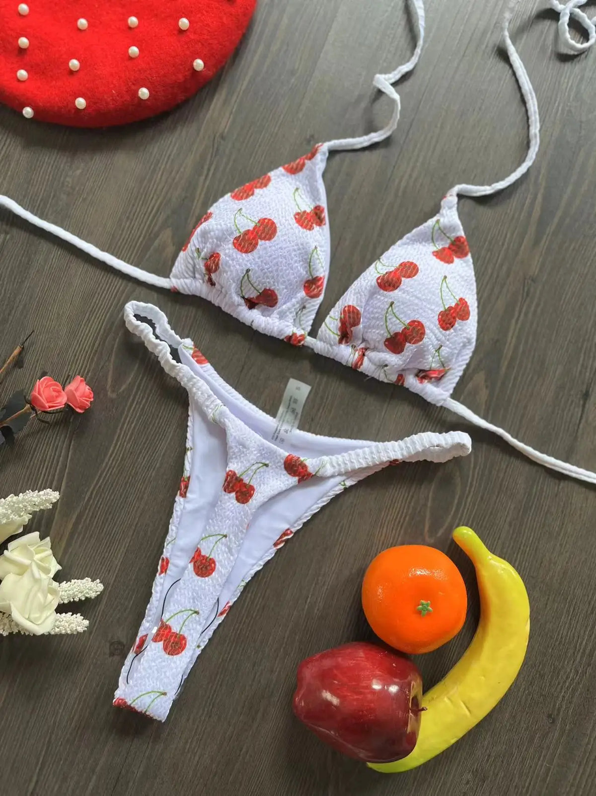 Swimwear Women CuteCherry Print Brazilian Thong Bikini Set Sexy Thong Swimsuit Two Pieces Bathing Suit Women 2023 Beach Wear
