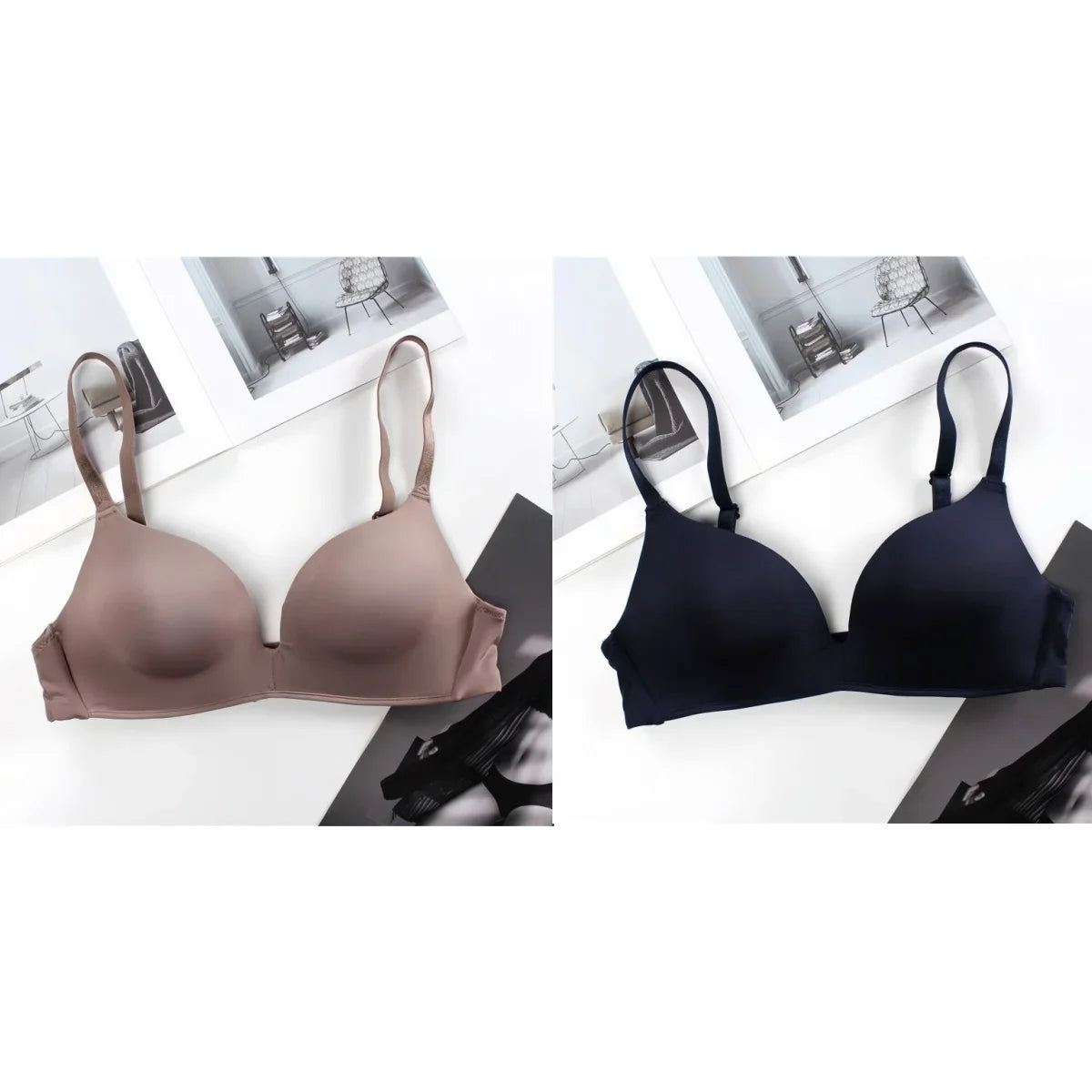 2Pcs/Set Padded Bras For Women Push Up Bra Underwear Non-wire Brassiere Sexy Lingerie Solid Color 3/4 Cup Comfort Intimates