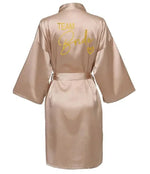 Wedding Party Team Bride Robe Kimono Satin Pajamas Bridesmaid Bathrobe Gold Letter SP089