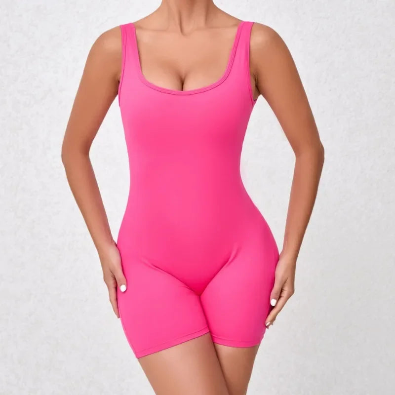 Women's Seamless Yoga Jumpsuit - Quick-Dry Nude Workout Suit with V-Neck & Sexy Back, Tight Fitness Wear for Running Gym Workout
