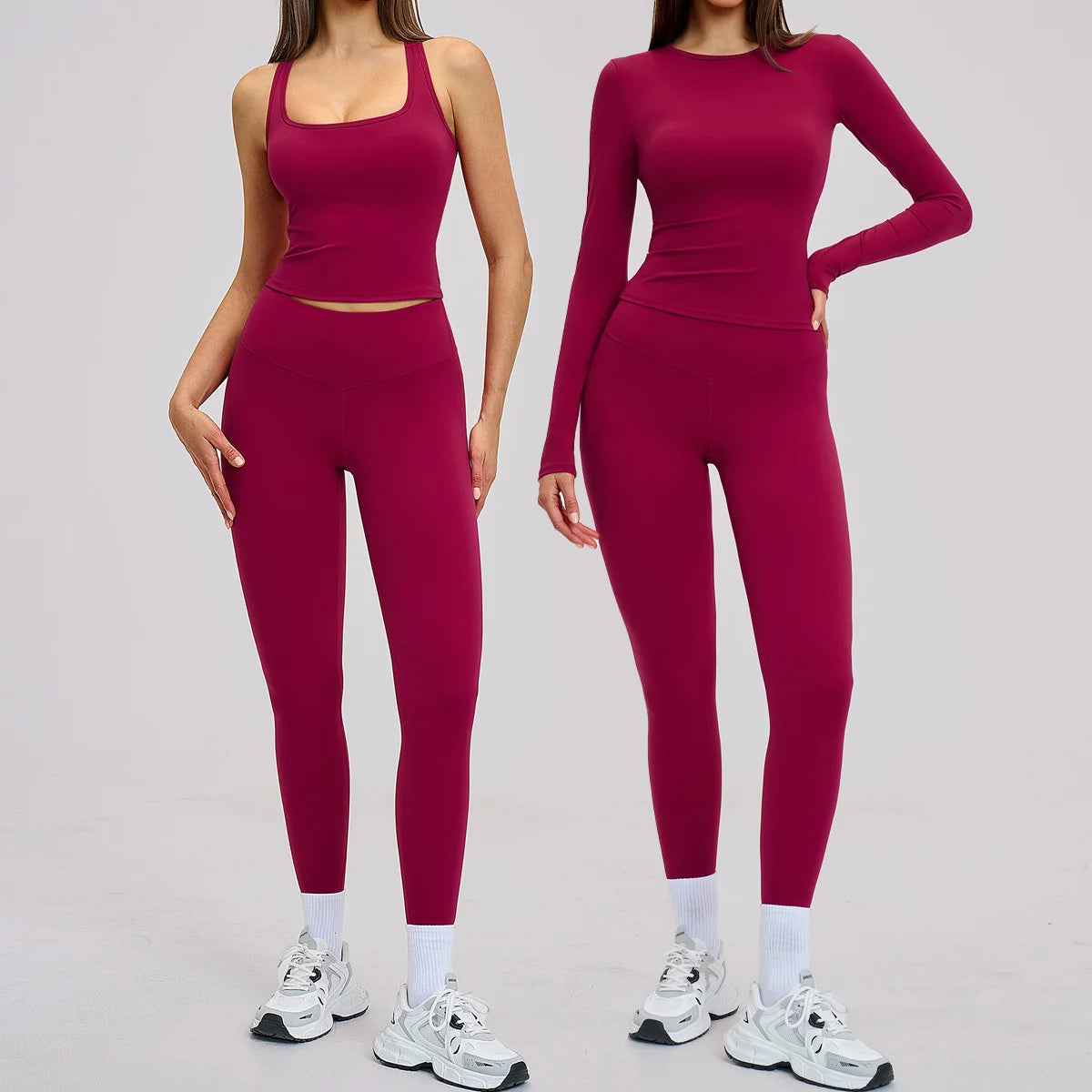 New Yoga Set 2PCS Gym Clothes Workout Outfits Women Long-sleeved T-shirt Sportswear Tracksuits Fitness Sports Vest Gym Leggings
