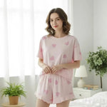 New women's sleepwear casual women's home wear ruffled short sleeved sleepwear shorts loose and comfortable two-piece set