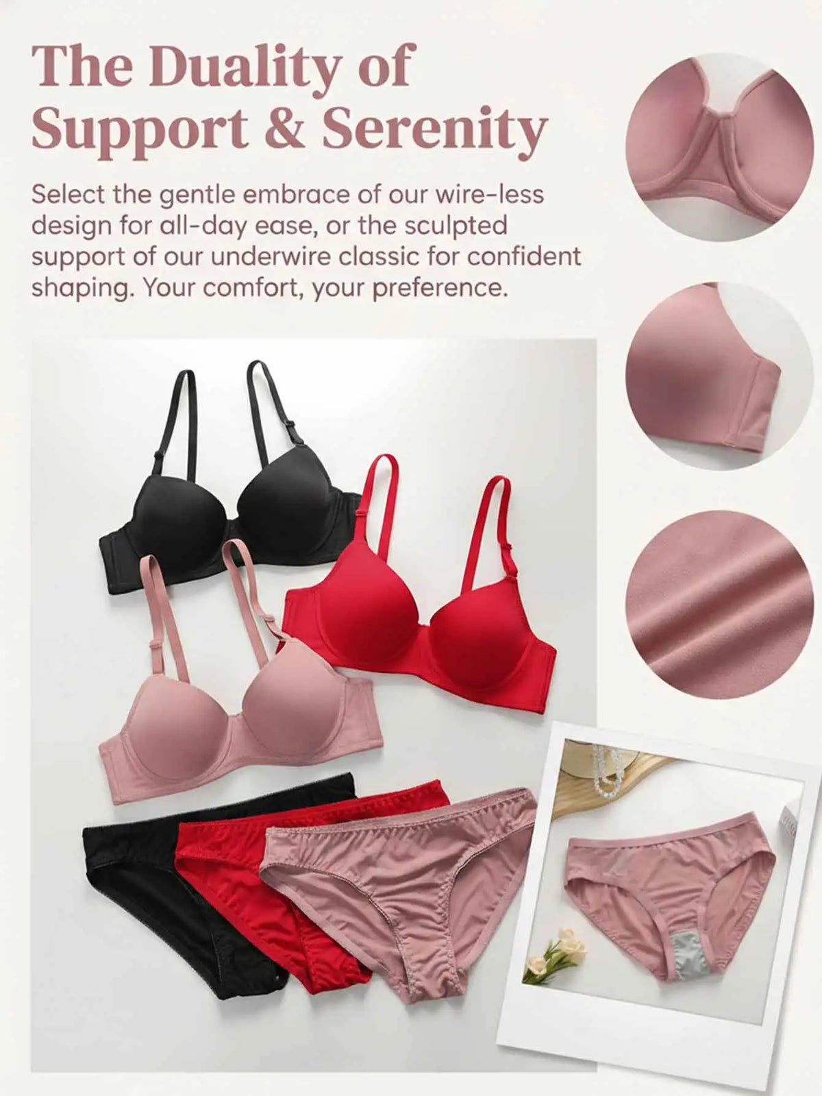 3 Set Multi Color Lingerie Set Women's Bra And Panty Set3/4 Cup Push Up Bralette adn Briefs 6 Pcs B6005