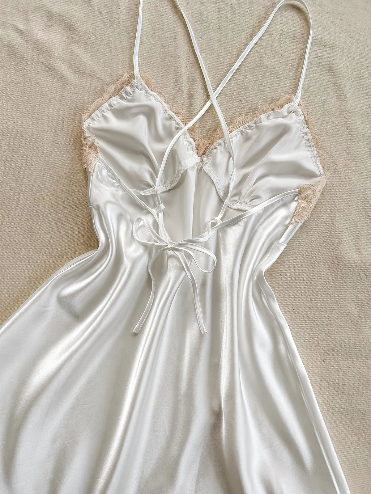 Women's Satin V-Neck Lace Trim Chemise 1-Pc Sexy Mini Nightdress