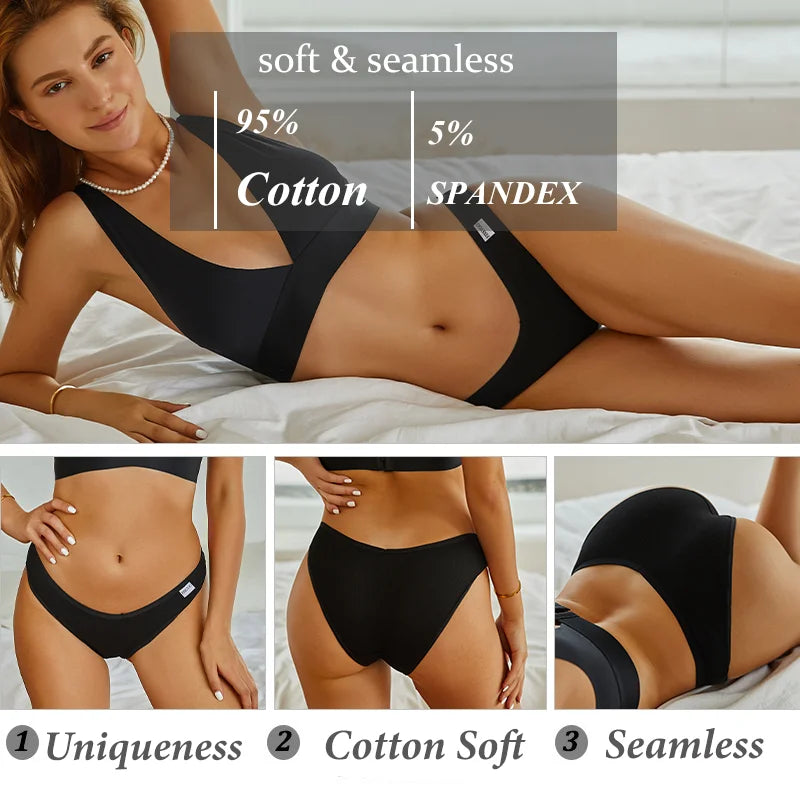 3PCS Women Cotton Panties Female Sexy Intimates Low Rise G-String Thongs Ladies Bikini Girl Solid Color Underwear Soft Lingerie