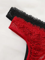 Sexy And Charming Women's Underwear Ultra-Thin Full Lace Thong 3 Pcs black blue And Red Can Be Paired With ALingerie 363-3