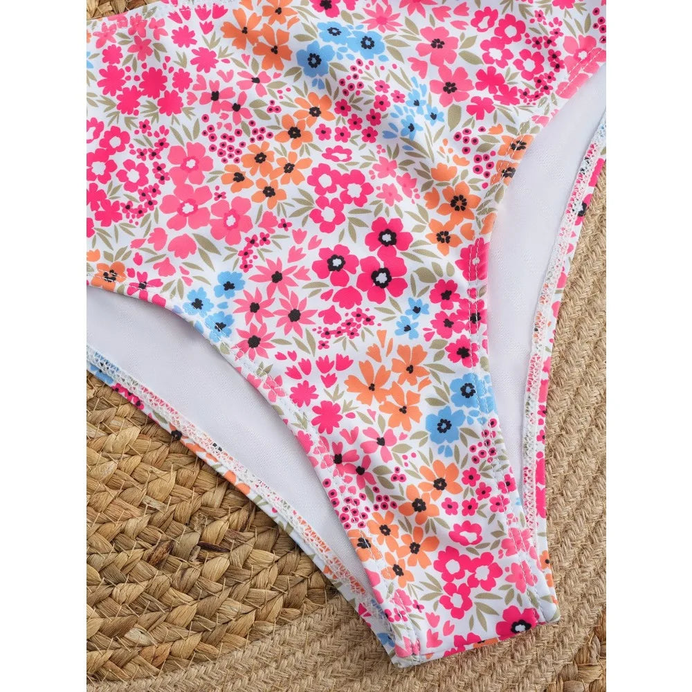 Sexy Flower Bikini 2025 Women Swimsuit Two Piece Swimwear Female Thong Bikinis Set Swimming for Bathing Suits Brazilian Biquini