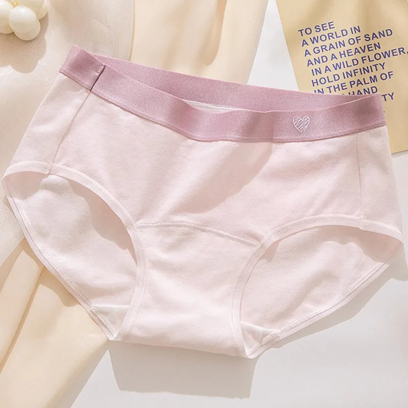 1 Pack Women's Heart Print Waistband Cotton Mid-Rise Panties Solid Color Briefs Stretch Daily Wear Lingerie M-XL Underwear