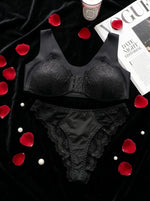 Sexy Black Set Front clasp Wireless Lace Bra Panty Set Full Coverage Bralette Briefs Set Comfort Lingerie Set B2360