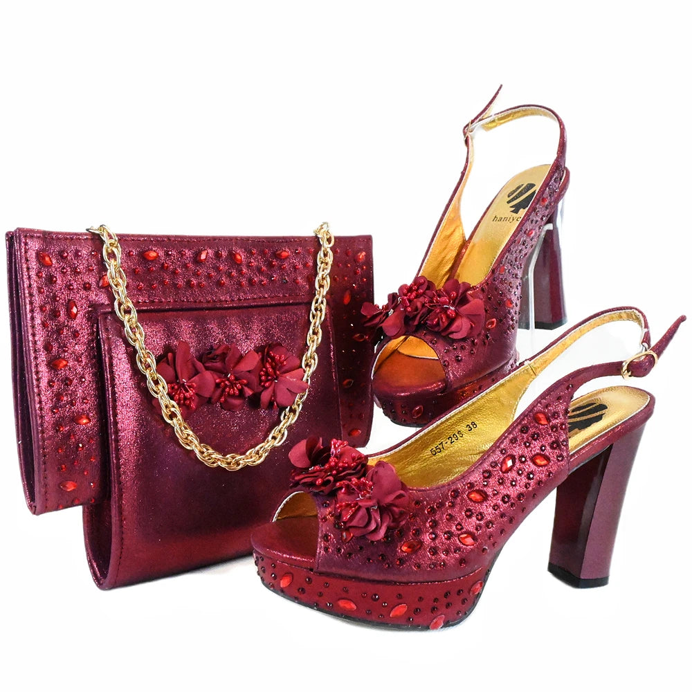 Doershow New Arrival African Wedding Shoes and Bag Set gold Color Italian Shoes with Matching Bags Nigerian lady partyHJK1-14