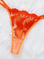 Summer-exclusive orange and peach sexy sleepwear set - sheer see-through lace bralette set for ladies ZA825066