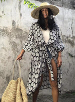 2024 New Summer Sexy Beach Kimono Swimwear Cotton Cover Up Swimsuit Women Print Bikini Cover Up Beachwear Dress Robe