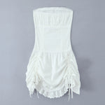 Foridol White Cotton Summer Women's Dress 2025 Off Shoulder Strapless Mini Beach Dress Casual Flower Embroidery Drawstring Dress