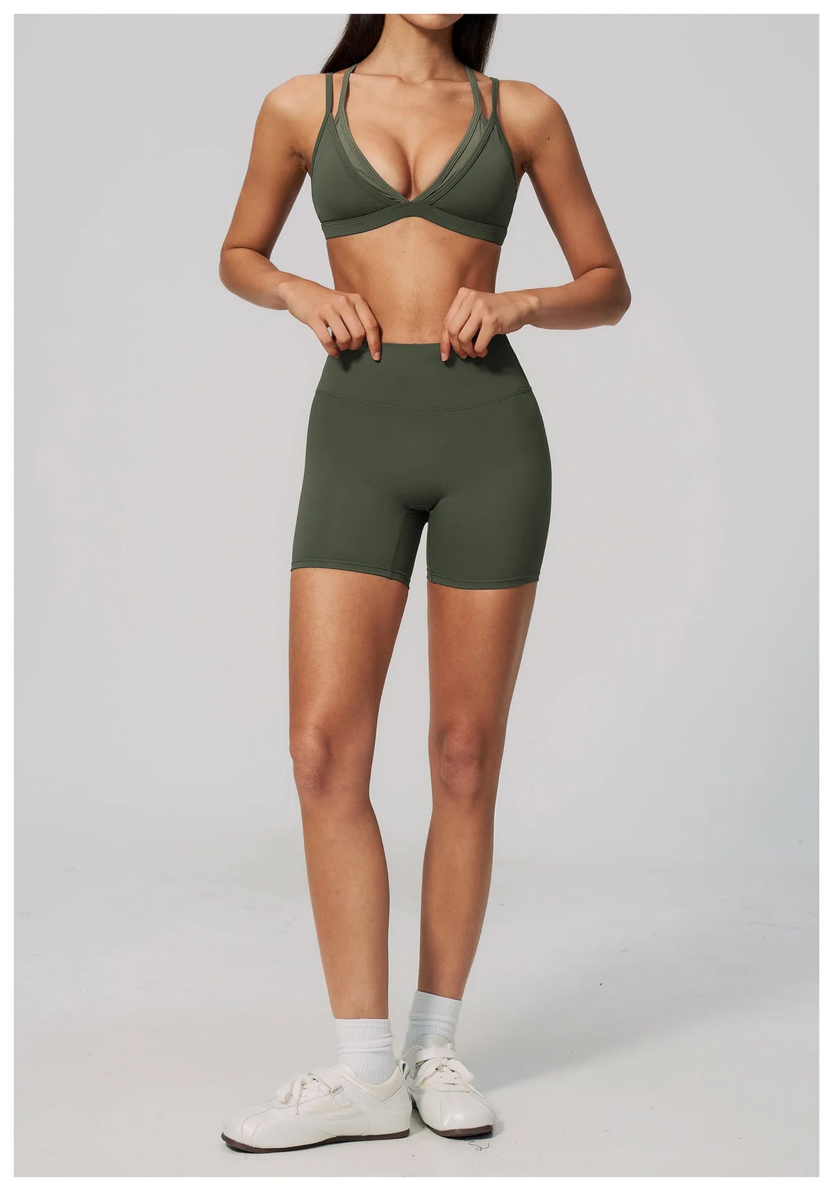 Women 2PCS Yoga Suit Double Strap Shockproof Sports Bra High Waist Tigh Short Fitness Suit Gym Running Leggings Tracksuits