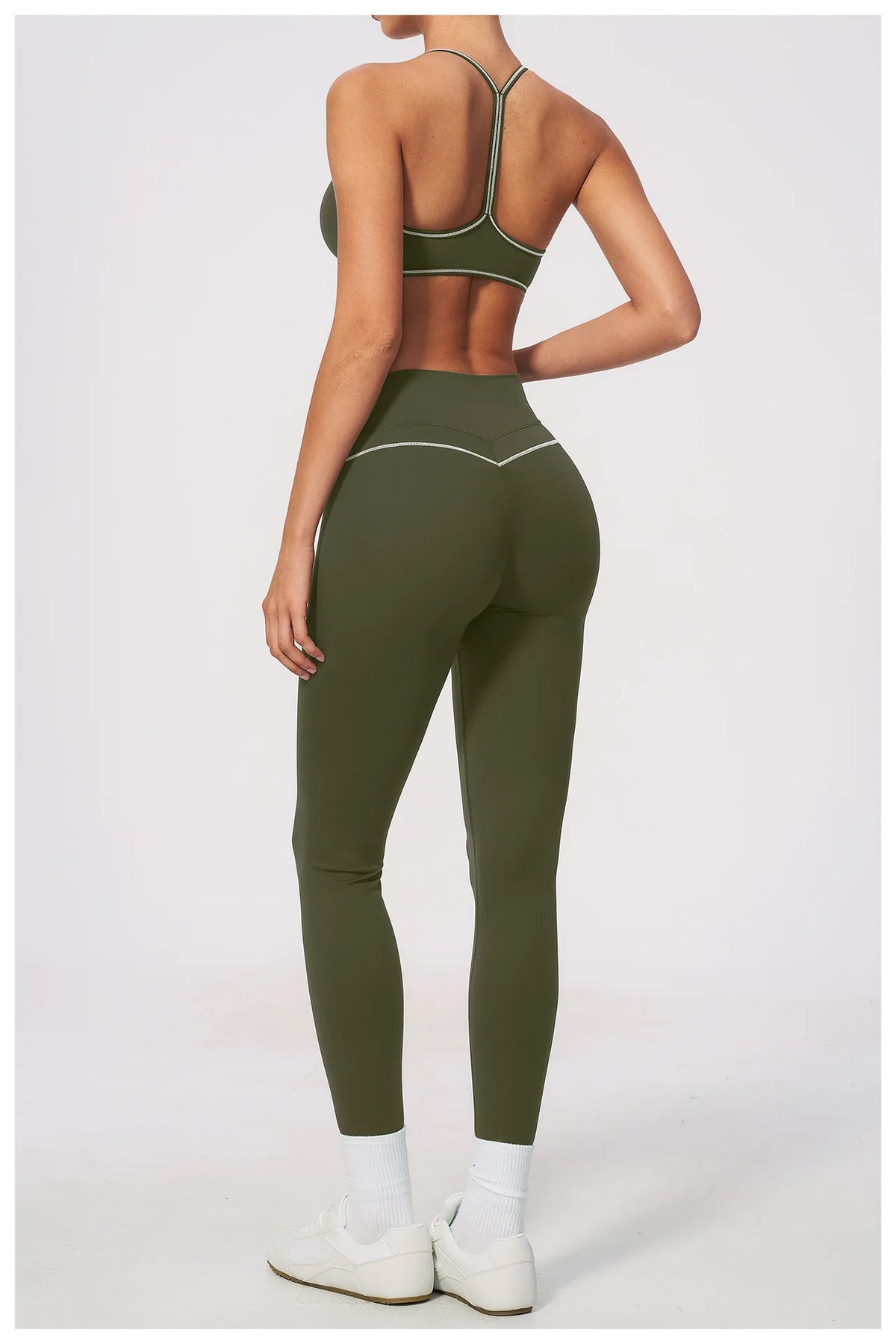 New Yoga Suit Women Color Blocked V-neck I Shape Sports Bra Fitness Clothes Summer Tight Running High Waist Leggings Tracksuit