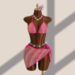 Sexy Colorful Striped Bikini Set Women Push Up Bra Thong Swimsuit 2026 Summer Bathing Suit Beach Mesh Cover Up 3 Piece Swimwear