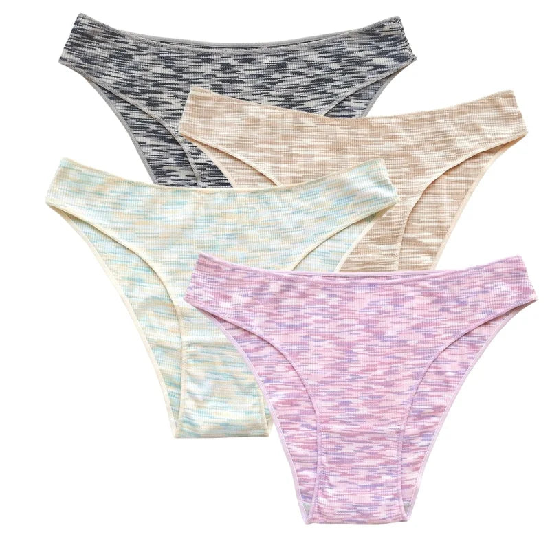 4Pcs/Set Women's Panties Low Rise Briefs Stretch Underwear Female Underpants Colorful Striped Panties Comfort Lingerie S-XL