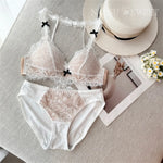 Deep V Halter Neck Bra Set French Style, Lace Push Up Bralette for Small Chest, Sexy Wireless Triangle Bra Set MOYISU Sexy Tushy