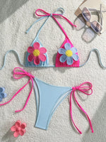 XS - L Splicing Halter 3D Flower Bikini Female Swimsuit Women Swimwear Two-pieces Bikini Set High Cut Bather Bathing Suit Swim