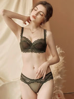 MOYISU Pure Desire Lace Bra Set Women Sexy Anti-Sag Push Up Bralette Sheer Underwear for Big/Small Chest Comfort Support