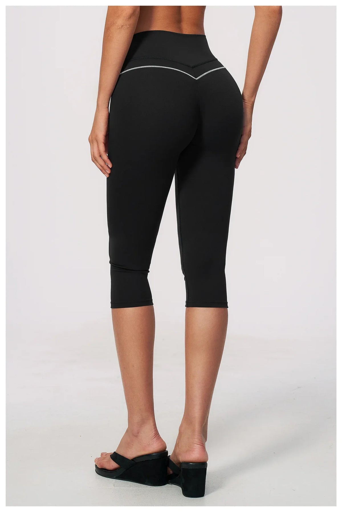 Hip Lifting Midi Length Yoga Pants Women Contrast Color Gym Sports High Waist Capri Trousers Breathable Fitness Running Leggings