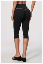 Hip Lifting Midi Length Yoga Pants Women Contrast Color Gym Sports High Waist Capri Trousers Breathable Fitness Running Leggings