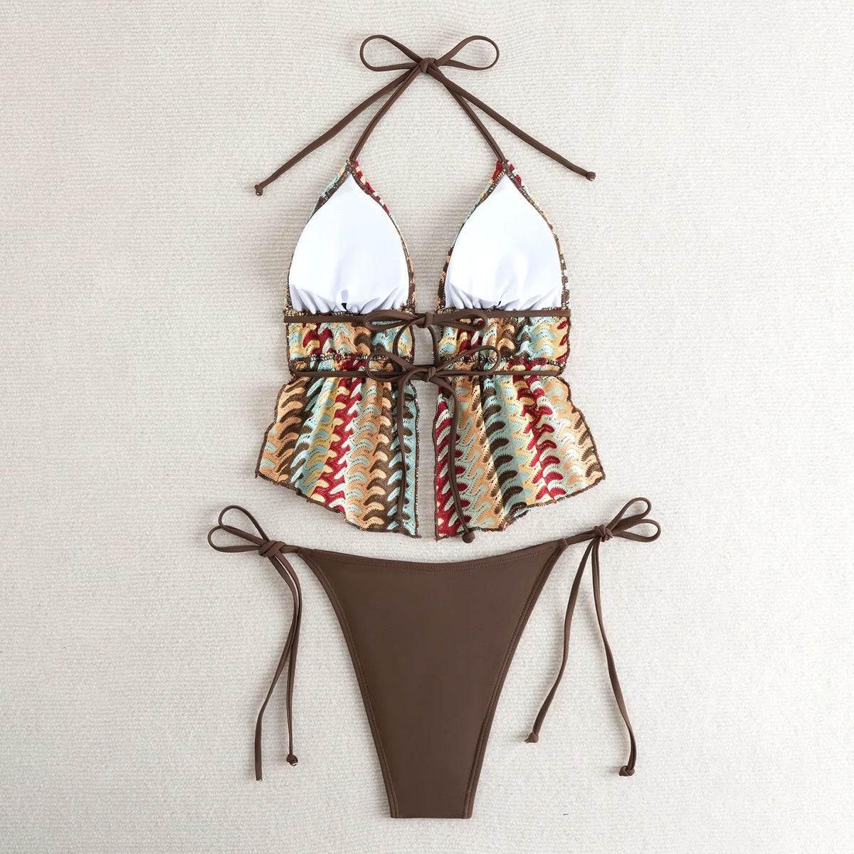 Sexy Striped Knitting Strings Bikini 2025 Women Swimsuit Female Swimwear Thong Bikinis Set Brazilian Beach Bathing Suit Biquini
