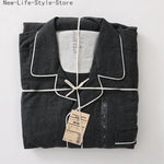 Men Brushed Cotton Vintage Plaid Stripe Pajama Set Lapel Collar Long Sleeve Top Pants Home Sleepwear Loungewear