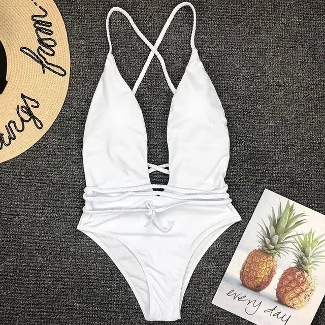 Sexy Deep V Neck Wrap Around Female Swimwear One Piece Swimsuit Women Backless Monokini High Leg Cut Bathing Suit Swim Beachwear