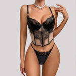 Toucheart Sexy Lace Steel Ring Lingerie Thong Patchwork See-through Skinny Embroidery Interesting Seductive Erotic Underwear Set