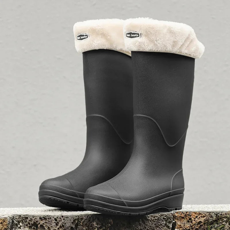 Women's Rain Boots Anti Slip Thick Soles Outdoor Long Tube Rain Boots Waterproof Fashion Wear-resistant Kitchen Women's Boots