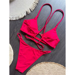 7 Colors New Cross Back Bikini Female Swimsuit Women Swimwear Two-pieces Bikini set High Leg Cut Bather Bathing Suit Swim V8252