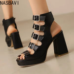 NASBAVI Women Sandals High Heels Summer Fashion Ankle Buckle Strap Female Gladiator Sandals Platform Shoes Block Heels Size 45