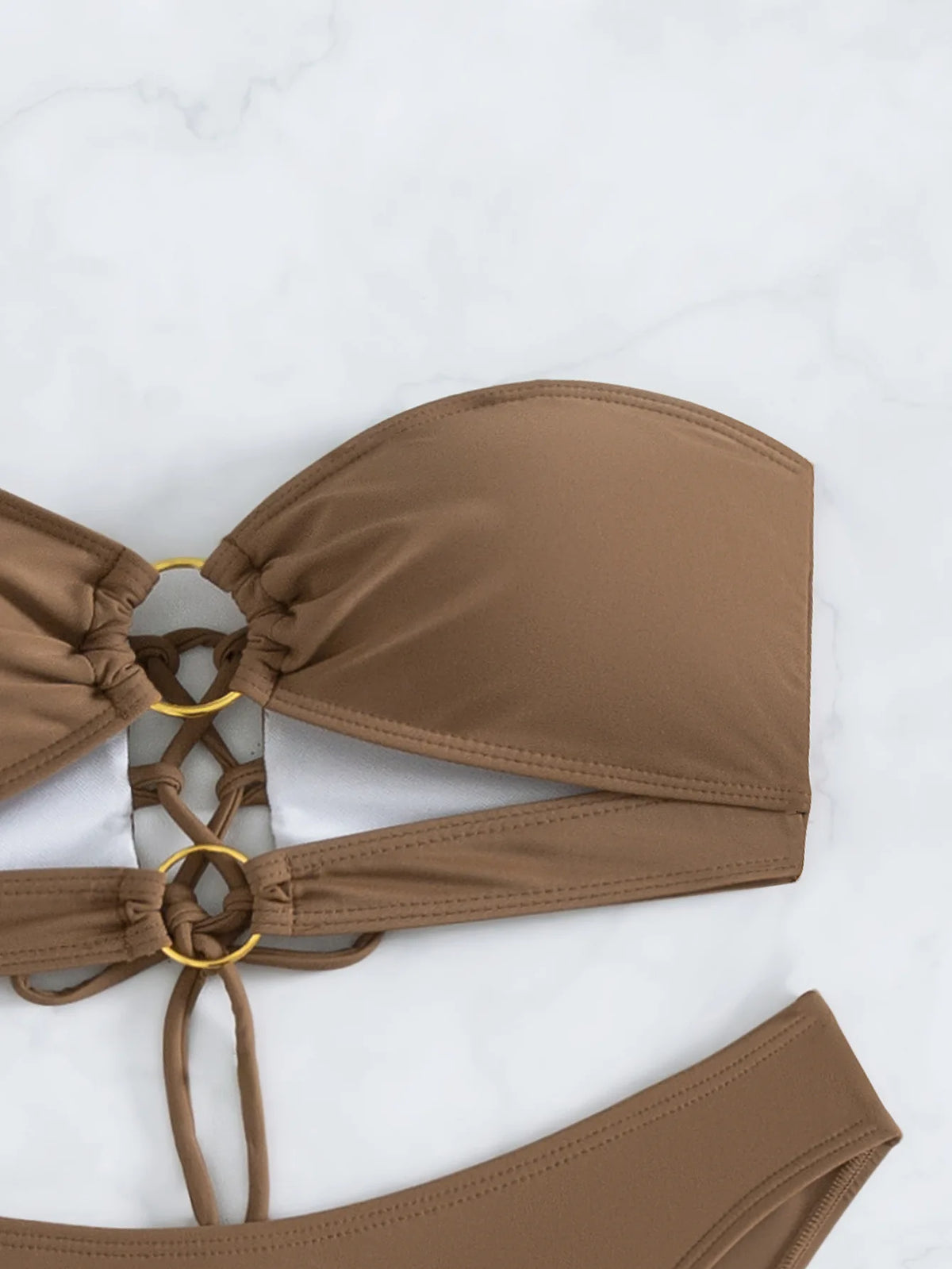 Women's Sexy Thong Brazilian Bikini Two-piece Swimsuit Brown Low Waist Bandeau Swimwear 2024 String Bathing Suits Beach Wear