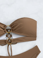 Women's Sexy Thong Brazilian Bikini Two-piece Swimsuit Brown Low Waist Bandeau Swimwear 2024 String Bathing Suits Beach Wear