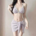 Bikini Three-Piece Set for Girls Vacation Hot Spring Soft Girl Swimwear Korean Style Pure Desire Polyester Fabric Swimsuit