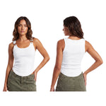 Summer Women's Solid Ribbed Tank Tops Stylish Sleeveless U Neck Camisole with Metal Buckle Straps Gothic Punk Vest