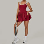 Tennis Dress for Women with Built in Shorts Womens Athletic Dresses Sleeveless Boat Neck Active Workout Skort Dress