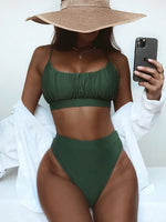 2025 Wrinkled Ruched High Waist Bikini Women Swimsuit Female Swimwear Two Pieces Bikini Set High Cut Bathing Suit Swim Beachwear