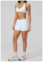 Women Two Piece Gym Yoga Sets Back Cross Sports Bra Pleate High Waist Short Fitness Suit Outdoor Running Camisole Tops Outfits