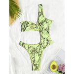 S - XL Asymmetric Printed Cut Out One Piece Swimsuit Women Swimwear Female One Shoulder Padded Bather Bathing Suit Swim K7318