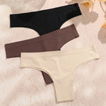 3PCS Seamless Maillard Panties Ultra-thin Brazilian panties Women Ice Silk Underwear Sexy Panty Low Waist G-string Female Solid
