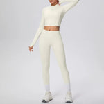 New Women Yoga Set Solid Color Double-Sided Brushed Bare Feel Short Long-Sleeve Jacket Tight Pants Running Fitness 2-Piece Set