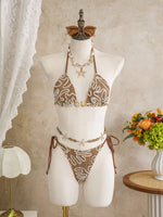 Vintage Pink Mesh Skirt 3 Piece Bikini Set Women Stone Strap Push Up Bra Triangle Swimsuit Holiday Bathing Suit Swimwear 2026