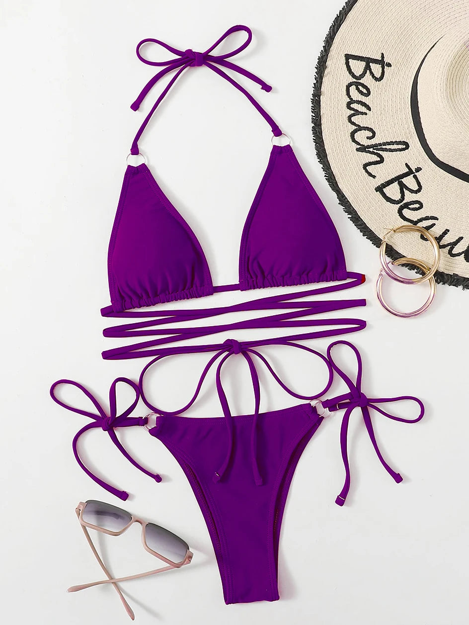 Sexy Micro Bikini 2025 Criss Cross Swimwear Bandage Woman Swimsuit Female Thong Bikinis Set 2 Piece Women Bathing Suit Beachwear