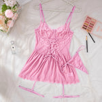 Sexy WhiteTulle Nightdress Woman Lingerie & ThongV-neck Open Sleep Skirt Erotic Pajamas Garter Dress Set See Through Nightwear