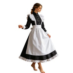 Women's Black White Maid Costume Cosplay Lingeries Ruffle Apron Long Sleeve Dresses for Halloween Party Role Play French Outfit