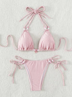 Sexy Pink Bikini 2024 Swimsuit Women White Pearl Strap Push Up Micro Swimwear Brazilian Bathing Suit Tie Side Thong Bikinis Sets