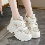 Breathable Chunky White Sneakers for Women Fashion Laser Thick Bottom Vulcanize Shoes Woman 2025 Lace Up Platform Running Shoes