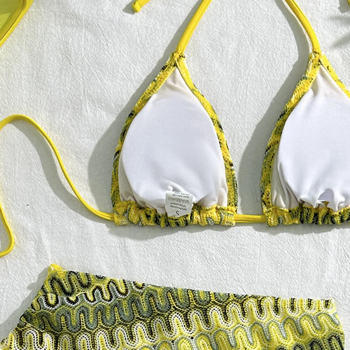 Sexy Drawstring Side Skirt 3 Piece Bikini Set Women Orange Striped Embroidered Print Swimwear High Waist Bathing Suit Swimsuit